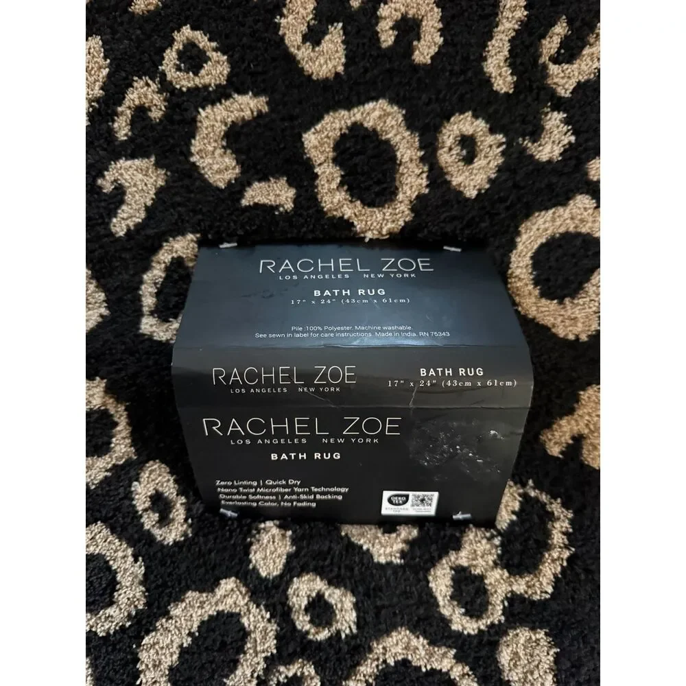 Rachel Zoe Leopard Animal Print Bath Rug Black Tan 17x24 NWT